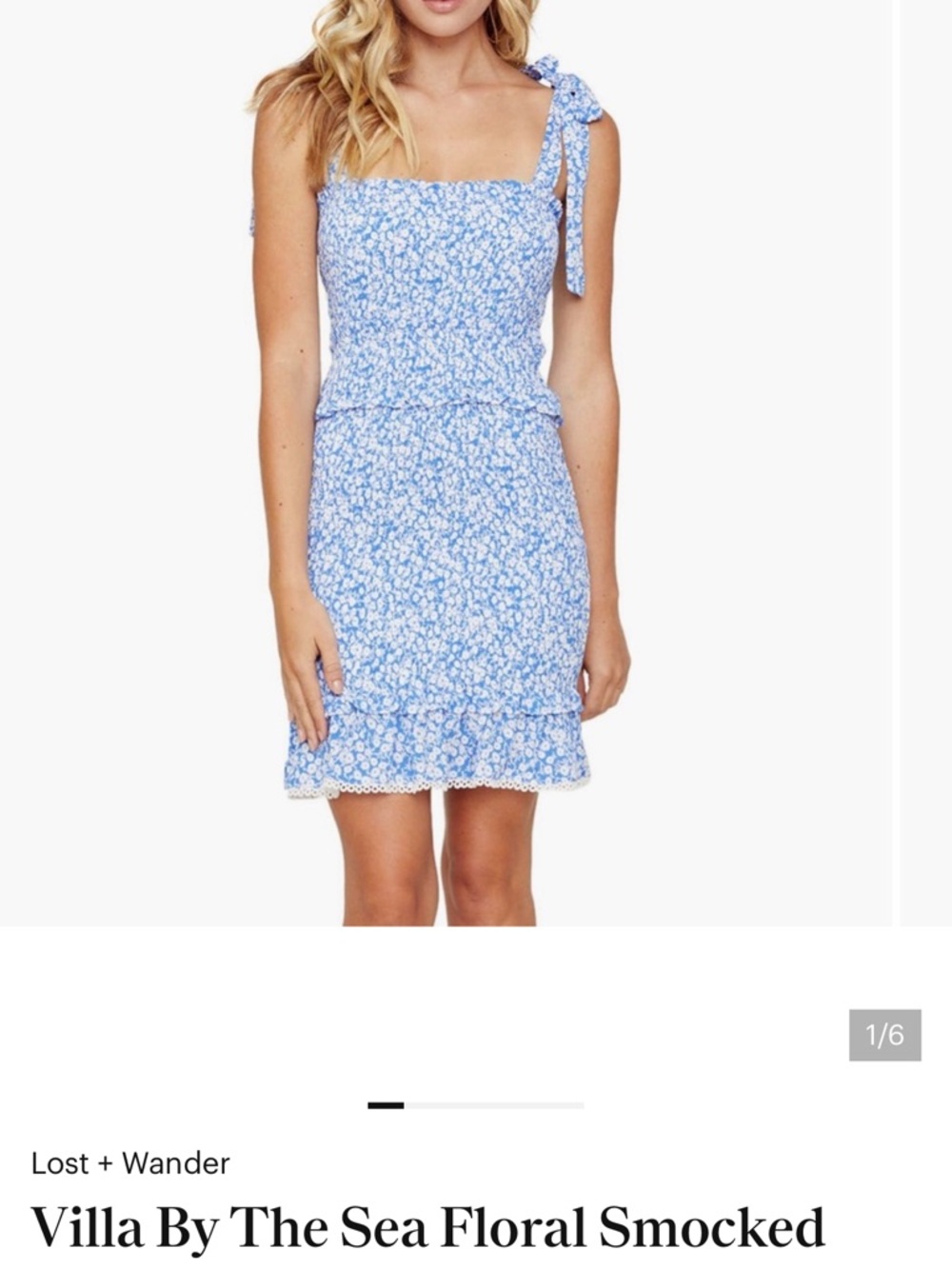 Lost + Wander Light Blue Floral Smocked Mini Dress
